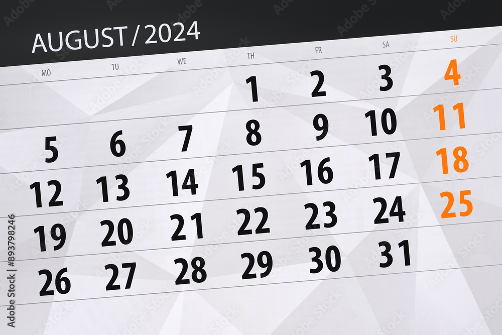 Obraz premium Calendar 2024, deadline, day, month, page, organizer, date, August