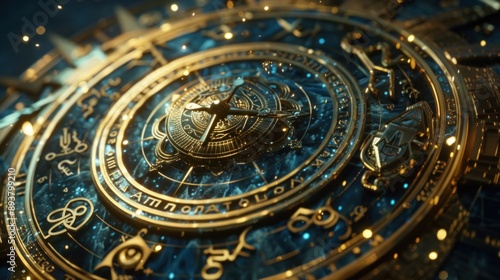 Wallpaper Mural A gold and blue clock with Roman numerals and a cross on it Torontodigital.ca