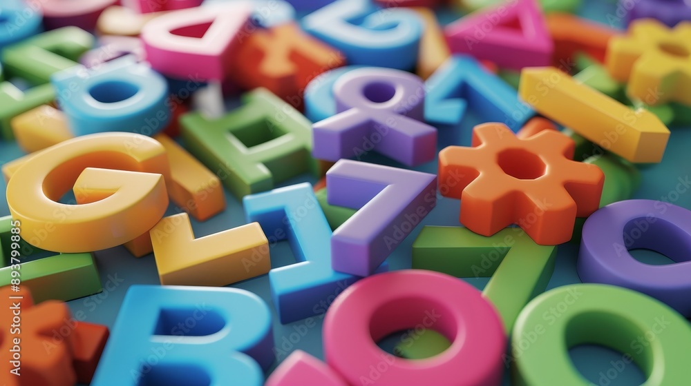 Colorful 3D Letters and Gear Scattered, 3D Render, Abstract, Playful, Geometric, Alphabet, Gear Colorful 3D Letters and Gear Scattered, 3D Render, Abstract, Playful, Geometric, Alphabet, Gear