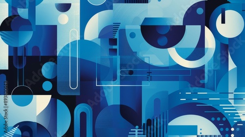 Abstract Blue Geometric Shapes A Modernist Composition, abstract art, geometric shapes, blue color palette, digital art photo