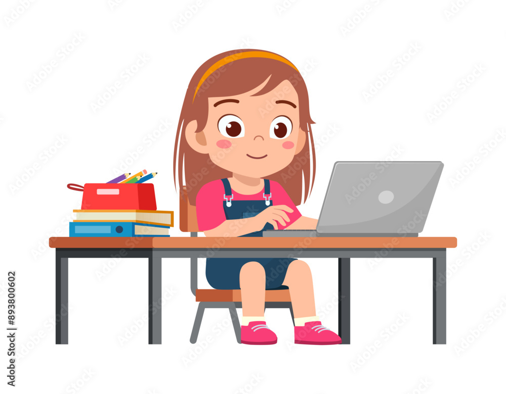 little kid study on desk and do e-learning little kid study on desk and do e-learning