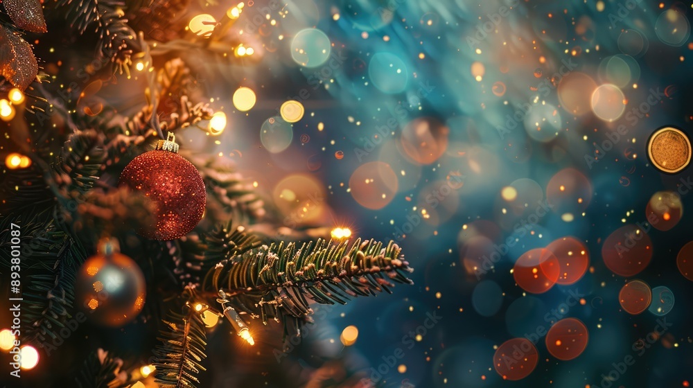 Garland-lit Christmas tree on blurry background Garland-lit Christmas tree on blurry background