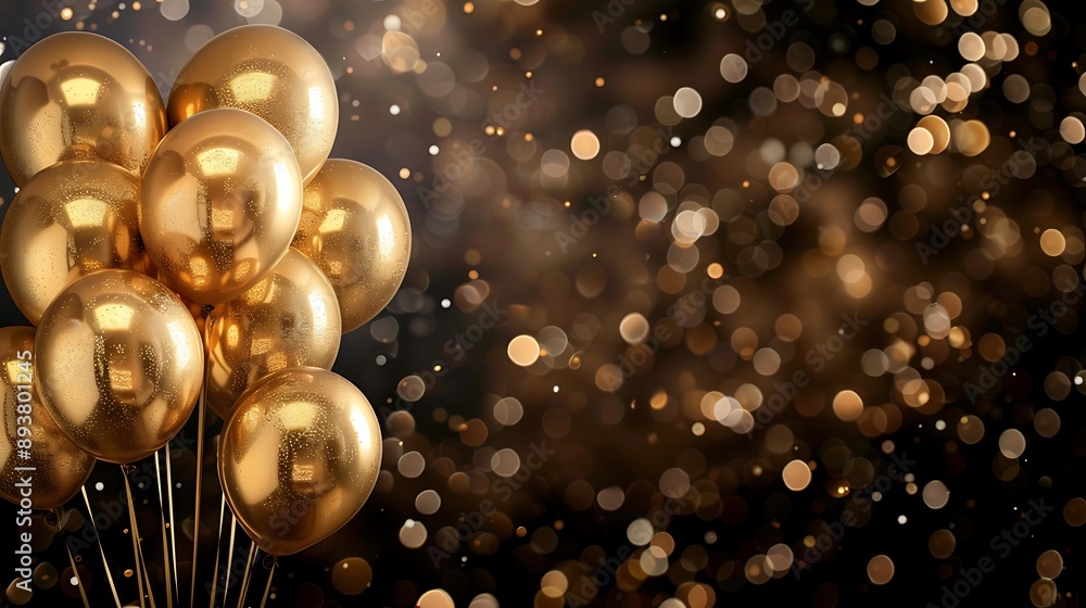 Golden Balloons on a Sparkling Background Golden Balloons on a Sparkling Background