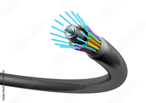 Fiber optic cable isolated from white or transparent background, 3d rendering