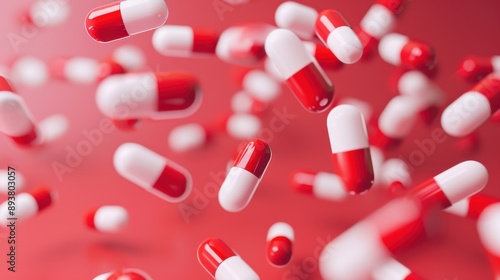 Red and white capsules photo