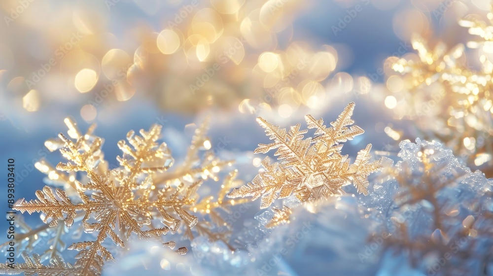Golden Snowflake Close-up with Bokeh Background, snowflake, winter, macro, nature Golden Snowflake Close-up with Bokeh Background, snowflake, winter, macro, nature