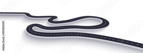 3d winding road on a white isolated background. Road way location infographic template, simple curved road vector illustration