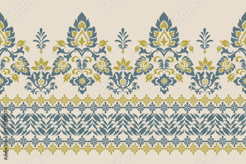 Motifs Ikat floral paisley embroidery background.geometric ethnic oriental pattern traditional.Aztec-style abstract. design for texture, fabric, clothing, wrapping, decoration