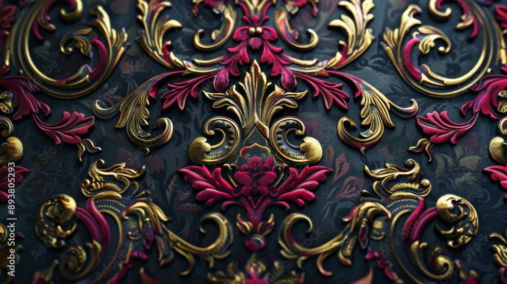 Ornate Gold and Red Embossed Floral Pattern. Ornate Gold and Red Embossed Floral Pattern.