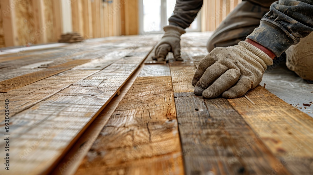 Hands Installing Reclaimed Wood Flooring Hands Installing Reclaimed Wood Flooring