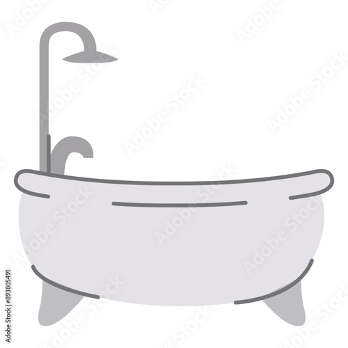Bath isolated on white background. Bathtub icon.Baby bathtub. Taking bath.Tub bathroom.Vector flat illustration.Home bath sink faucet.Bathroom symbol. Stainless steel crane .Straight Baths.