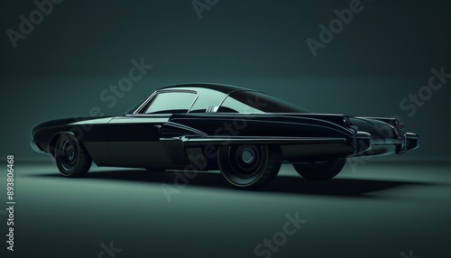 Ultra sharp 3D render showcasing a luxurious gangster-style car in matte black, evoking 1960s