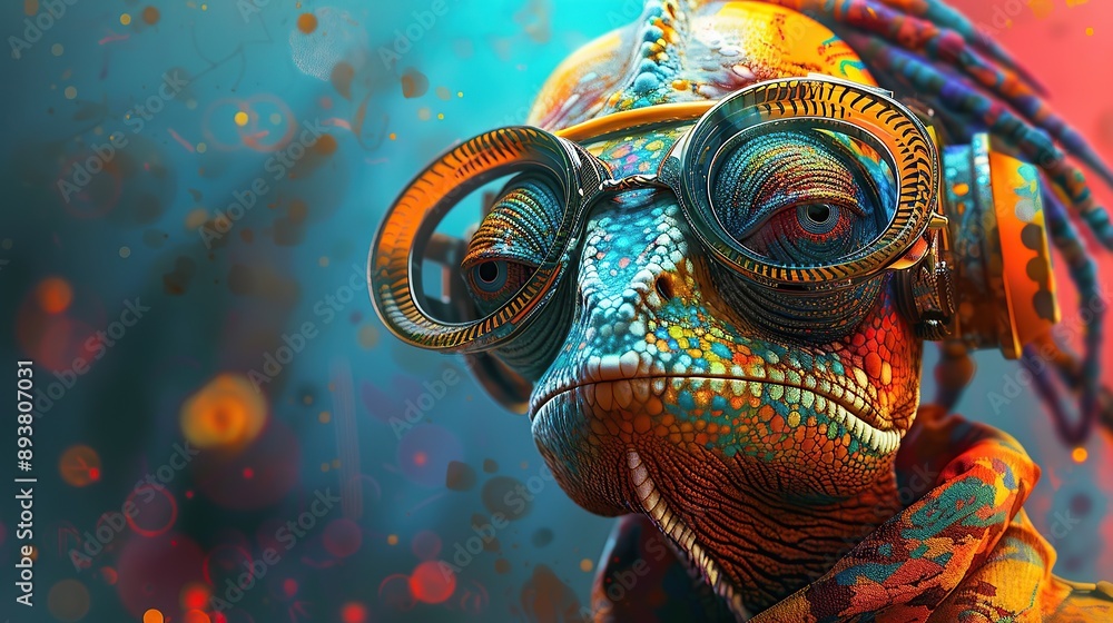Fototapeta premium Chameleon in Cyber Glasses
