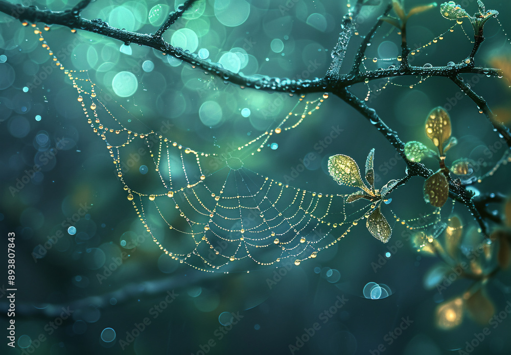 A spider web is hanging from a tree branch A spider web is hanging from a tree branch