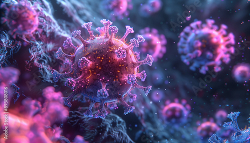photo using a virus microscope, illustration of the shape of a virus, photo of a virus, disease virus, micro, microscope, bacterial virus © yogia10