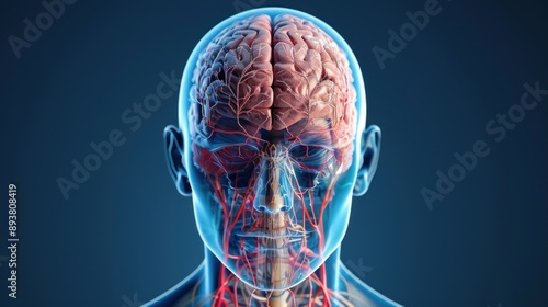 A close up of a brain with red veins