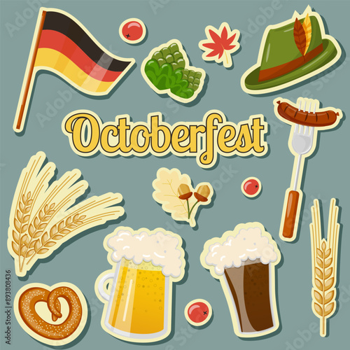 Set of stickers for octoberfest  beer festival 