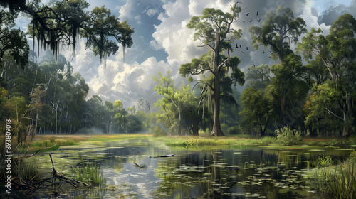 Fototapeta Naklejka Na Ścianę i Meble -  Swamp landscape with wildlife