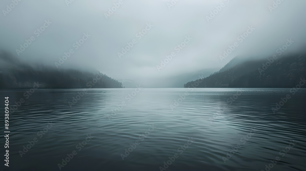 Naklejka premium A soothing image of a quiet lakeside view in the rain