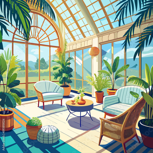 Bright and Airy Sunroom with Indoor Plants and Rattan Furniture