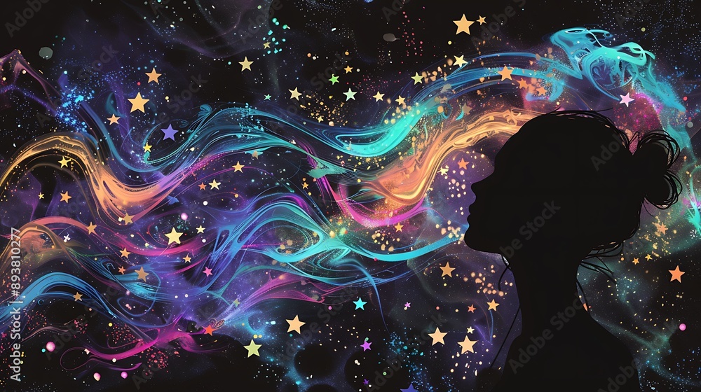 Silhouette of a Woman Gazing at the Cosmic Swirls Silhouette of a Woman Gazing at the Cosmic Swirls