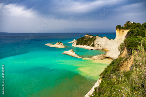 korfu, grece, grecja,plaża, morski, woda, oceanu, wybrzeze, krajobraz, niebo, lato, piach, charakter, podróż, tropikalna, urlop, krajobraz nadmorski, gniady,