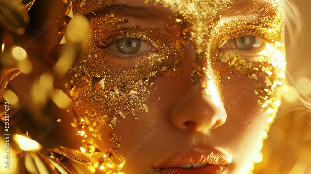 A stunning 3D render of a golden girl's face A stunning 3D render of a golden girl's face