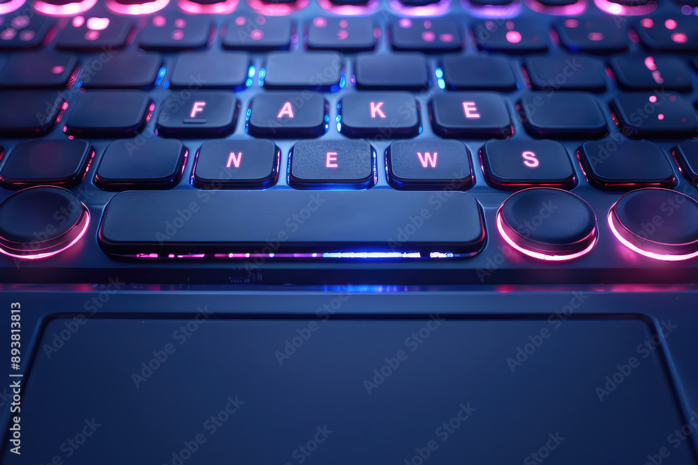Laptop keyboard with the inscription fake news. The problem of constant misinformation and lies on the Internet. Constant lies in the media. Laptop keyboard with the inscription fake news. The problem of constant misinformation and lies on the Internet. Constant lies in the media.