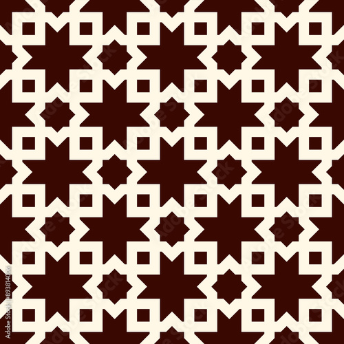 Seamless surface design with arabic ornament. Moroccan stars and crosses motif. Oriental traditional pattern with repeated mosaic tile. Tracery window wallpaper. Arabesque digital paper, textile print