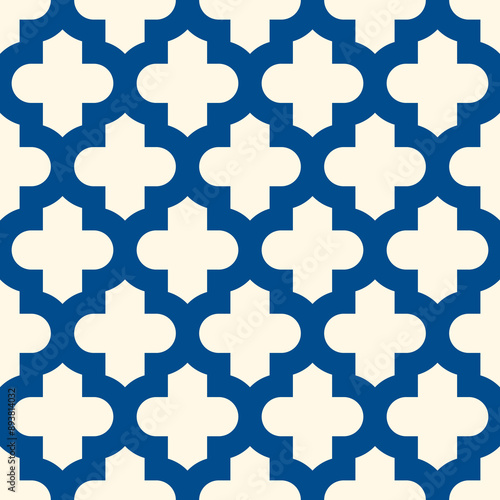 Seamless surface design with ogee ornament. Oriental traditional pattern with repeated mosaic tile. Tracery window wallpaper. Lantern shapes motif. Arabesque digital paper, textile print. Vector art