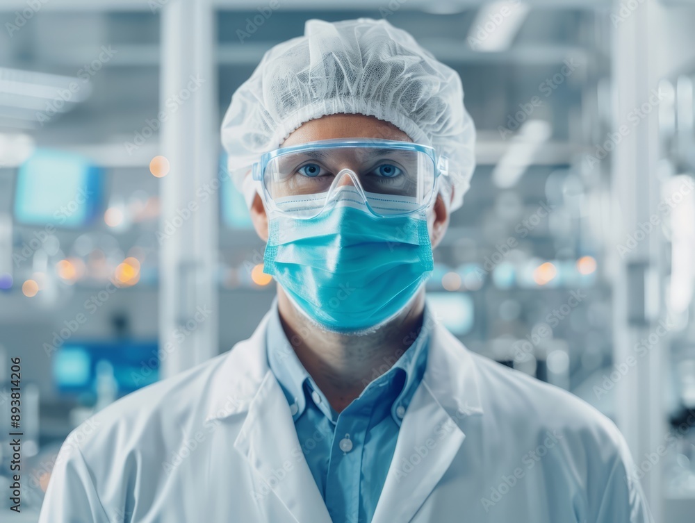 Close-up of biotech engineer overseeing biomanufacturing, front view, highlighting breakthroughs in production, digital tone, Analogous Color Scheme Close-up of biotech engineer overseeing biomanufacturing, front view, highlighting breakthroughs in production, digital tone, Analogous Color Scheme