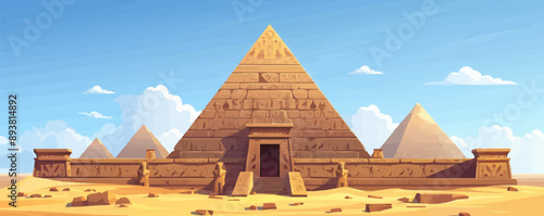 Ancient Egyptian pyramid with hieroglyphs on the walls. Vector flat minimalistic isolated illustration.