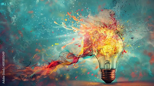 Abstract Light Bulb with Colorful Splashes