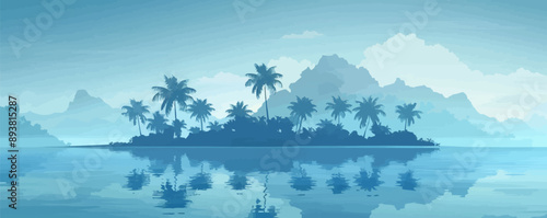 Lost island in the mist Vector flat minimalistic isolated illustration