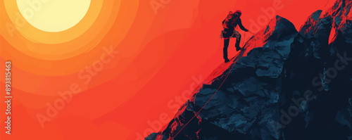 Mountain climber scaling a steep rock face. Vector flat minimalistic isolated illustration.