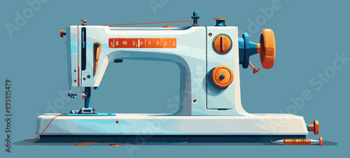 Vintage sewing machine with pedal, needle, and thread Vector flat minimalistic isolated illustration