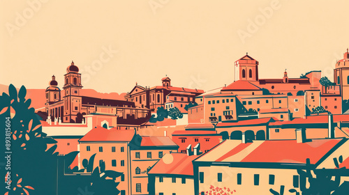 Wallpaper Mural Risograph current riso print travel poster, card, wallpaper or banner illustration, modern, isolated, clear, simple of Burgos, Spain. Artistic, screen printing, stencil Torontodigital.ca