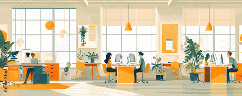 Modern coworking space with collaborative workstations Vector flat minimalistic isolated illustration