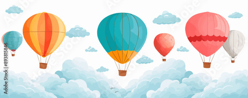 Colorful hot air balloons floating in the clouds Vector flat minimalistic isolated illustration