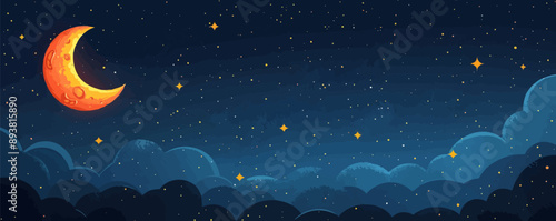 Moon and stars in the night sky Vector flat minimalistic isolated illustration