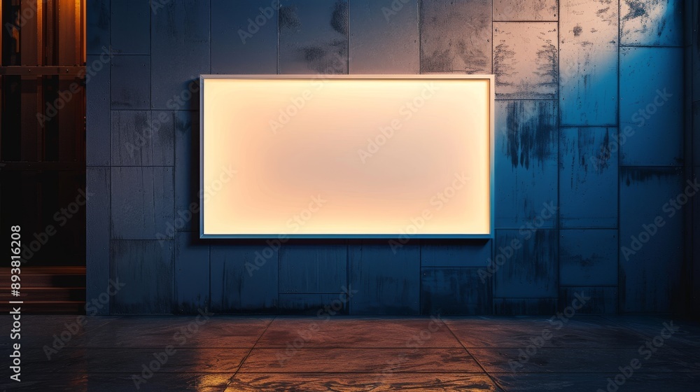A Glowing Square Sign on a Distressed Concrete Wall A Glowing Square Sign on a Distressed Concrete Wall