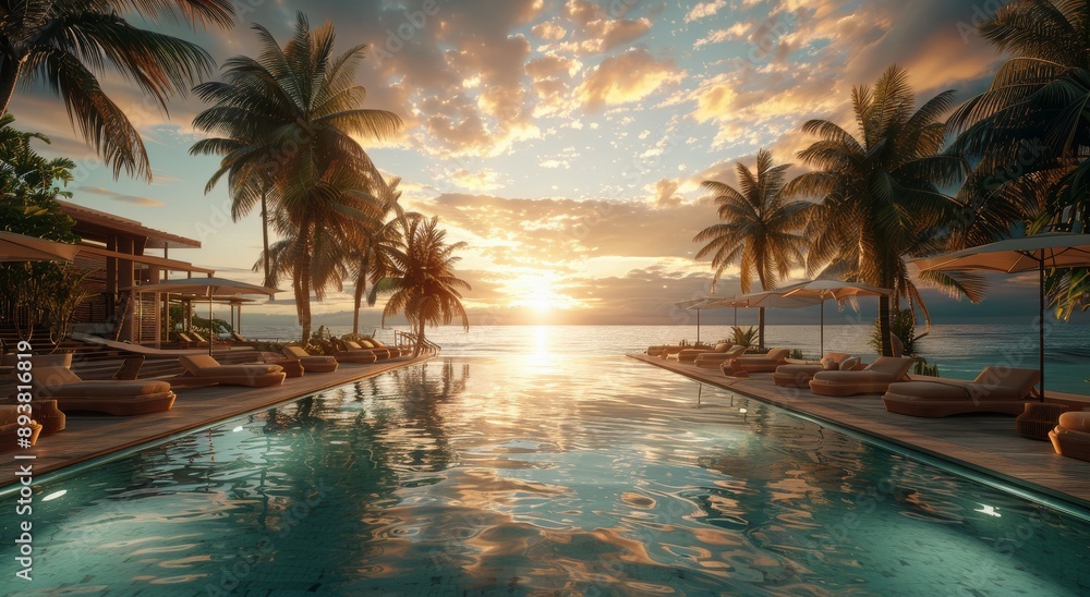 Fototapeta premium Tropical Sunset Poolside