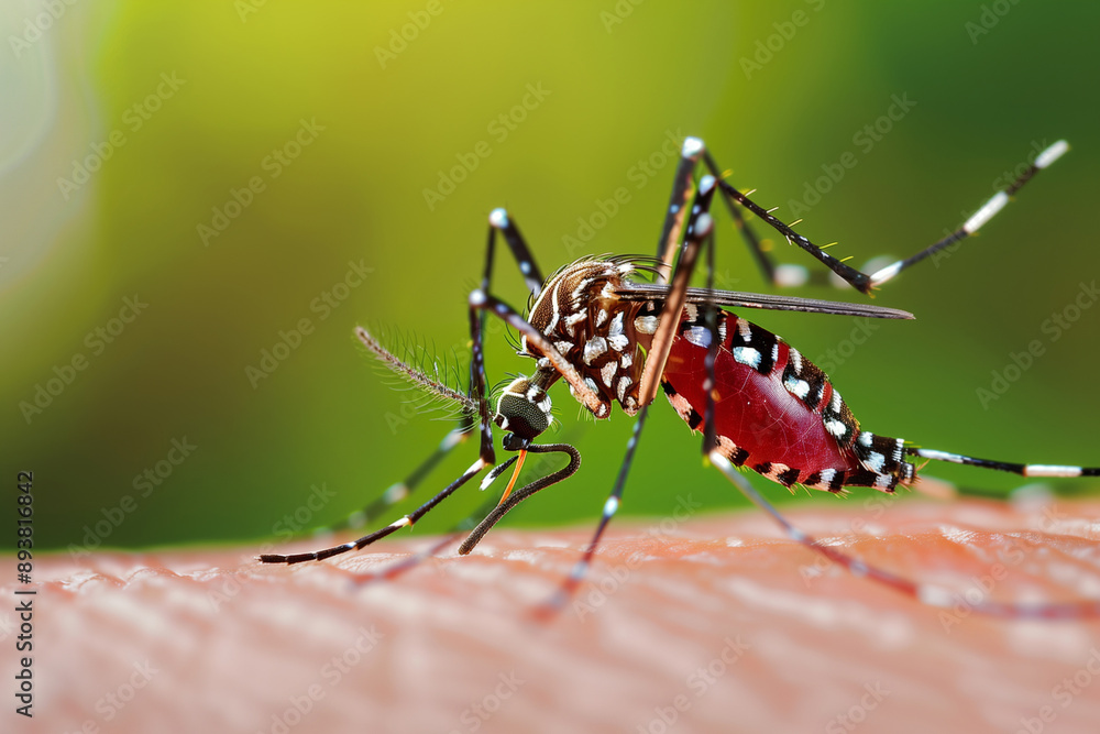 Fototapeta premium Mosquito sucking blood on skin. World Mosquito Day, observed annually on 20 August