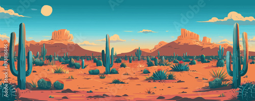 Desert landscape with cacti Vector flat minimalistic isolated illustration