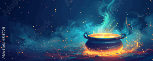 A magical potion brewing in a bubbling cauldron. Vector flat minimalistic isolated illustration.