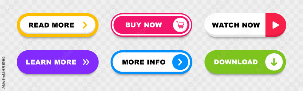 Click Here Web Buttons. Action button set. Read more, learn more, buy now, watch now, download, more info buttons. Vector illustration. Click Here Web Buttons. Action button set. Read more, learn more, buy now, watch now, download, more info buttons. Vector illustration.