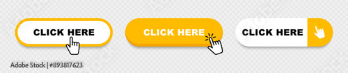 Click Here Button with pointer clicking. Web button set. Click button. Clicking the icon. Action button click here with click cursor. Vector illustration..