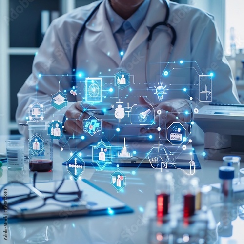 Doctor Utilizing Digital Technology for Advanced Healthcare