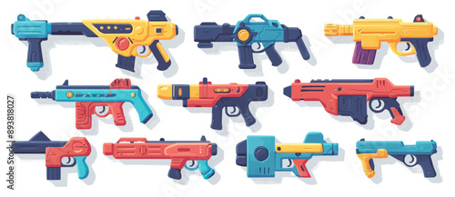 Toy ray guns on a white background. Vector flat minimalistic isolated illustration.