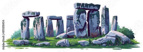 Ancient stonehenge standing as a testament to bygone eras. Vector flat minimalistic isolated illustration.